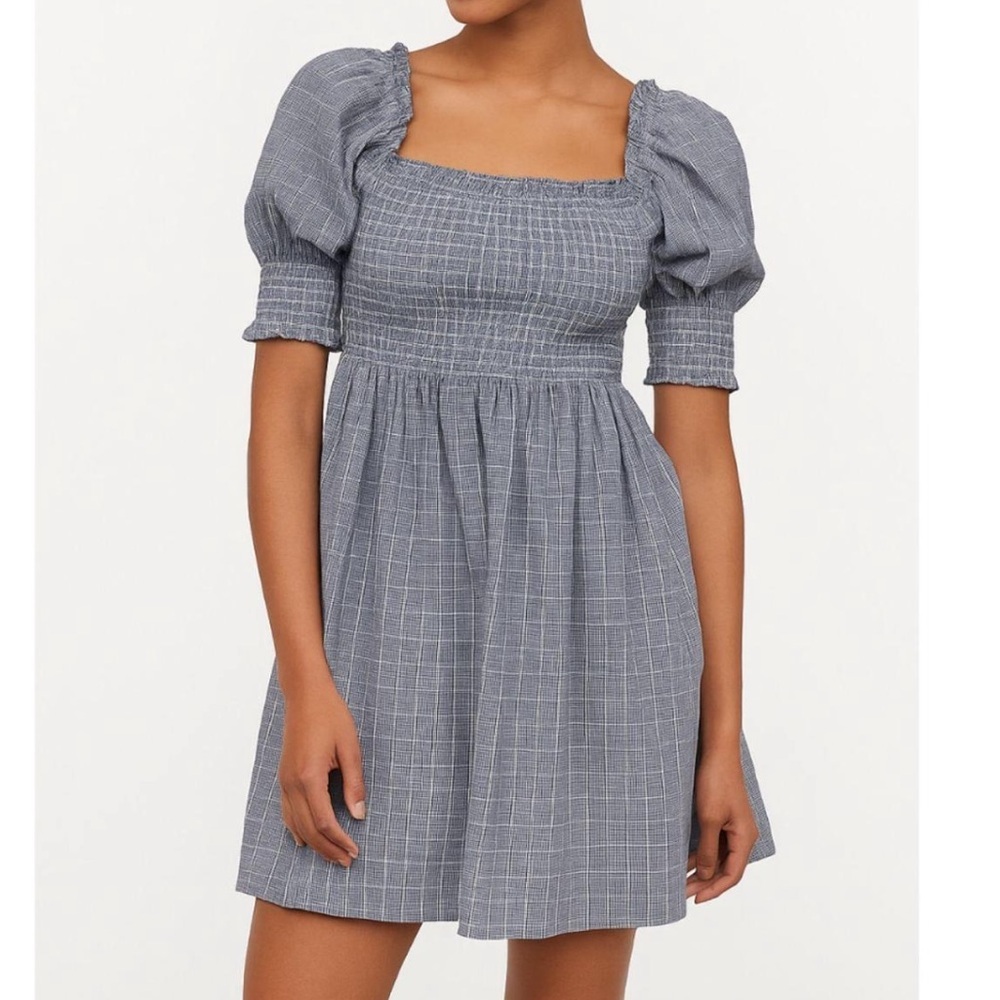 Hill House Nap Dress Plaid Smocked Puff Sleeve Midi Dress Cottagecore Romantic